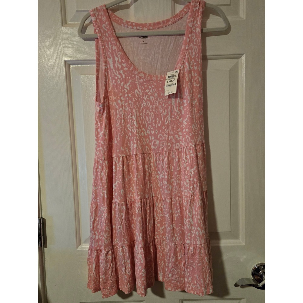 Jenni Intimates Women Pink Leopard‎ Tiered Tank Dress Large